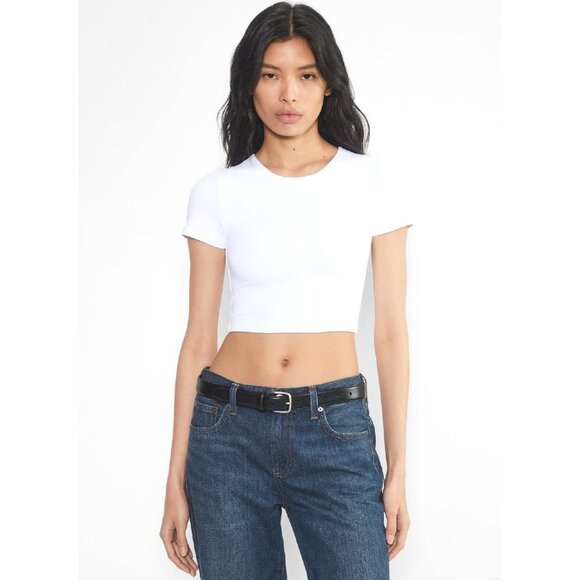 NEW! Aritzia Babaton Original Contour Crew Cropped Top Stretch White SZ S - Picture 1 of 15